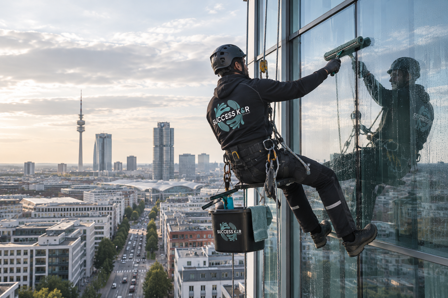 Einsatzbereiche der Glasreinigung von Success K&R GmbH – gereinigte Fensterfront